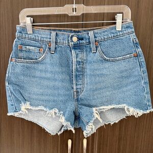Levi's 501 Light Blue Distressed Jean Shorts